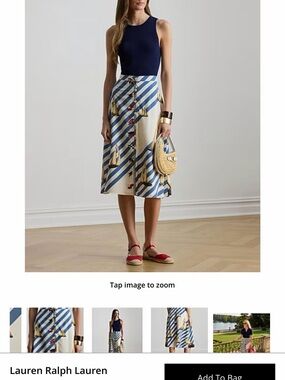 Lauren Ralph Lauren Blue & Cream Striped Midi Skirt with Nautical Print